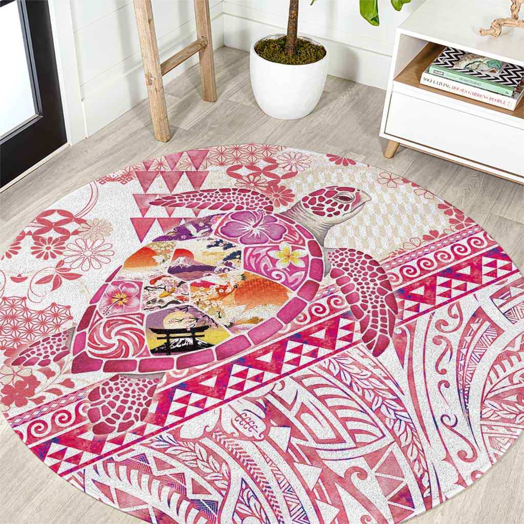 Hawaiian and Japanese Culture Together Round Carpet Tropical Honu with Japanese Elements Pink Color LT03 Pink - Polynesian Pride