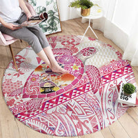 Hawaiian and Japanese Culture Together Round Carpet Tropical Honu with Japanese Elements Pink Color LT03 - Polynesian Pride