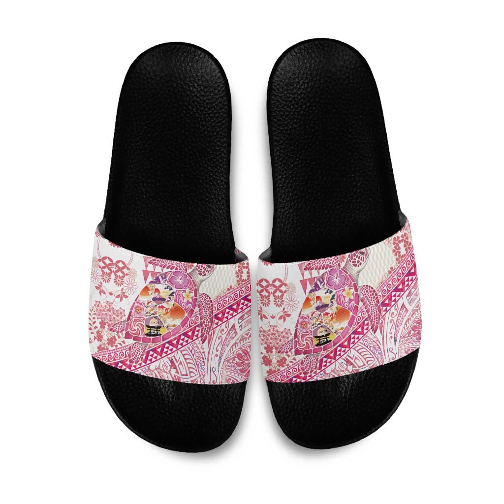 Hawaiian and Japanese Culture Together Slide Sandals Tropical Honu with Japanese Elements Pink Color LT03 Pink - Polynesian Pride