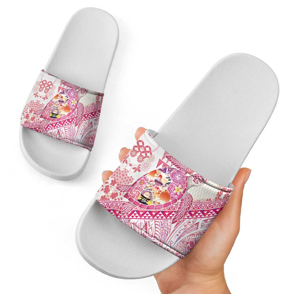 Hawaiian and Japanese Culture Together Slide Sandals Tropical Honu with Japanese Elements Pink Color LT03 - Polynesian Pride