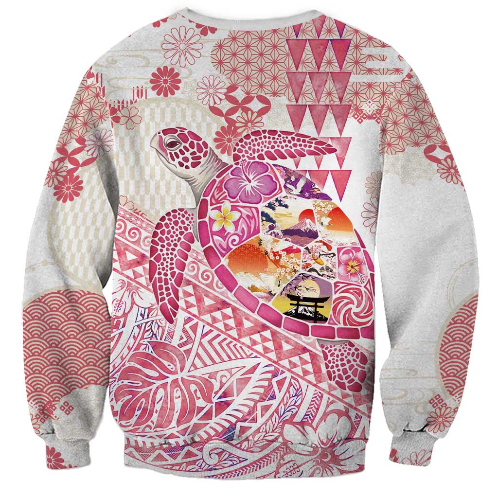 Hawaiian and Japanese Culture Together Sweatshirt Tropical Honu with Japanese Elements Pink Color LT03 - Polynesian Pride