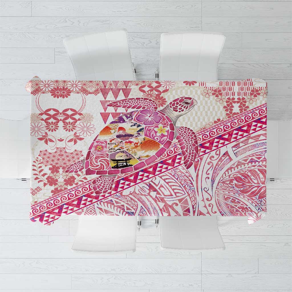 Hawaiian and Japanese Culture Together Tablecloth Tropical Honu with Japanese Elements Pink Color LT03 Pink - Polynesian Pride