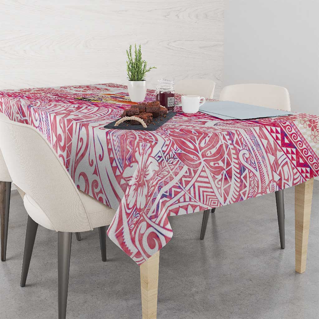 Hawaiian and Japanese Culture Together Tablecloth Tropical Honu with Japanese Elements Pink Color LT03 - Polynesian Pride