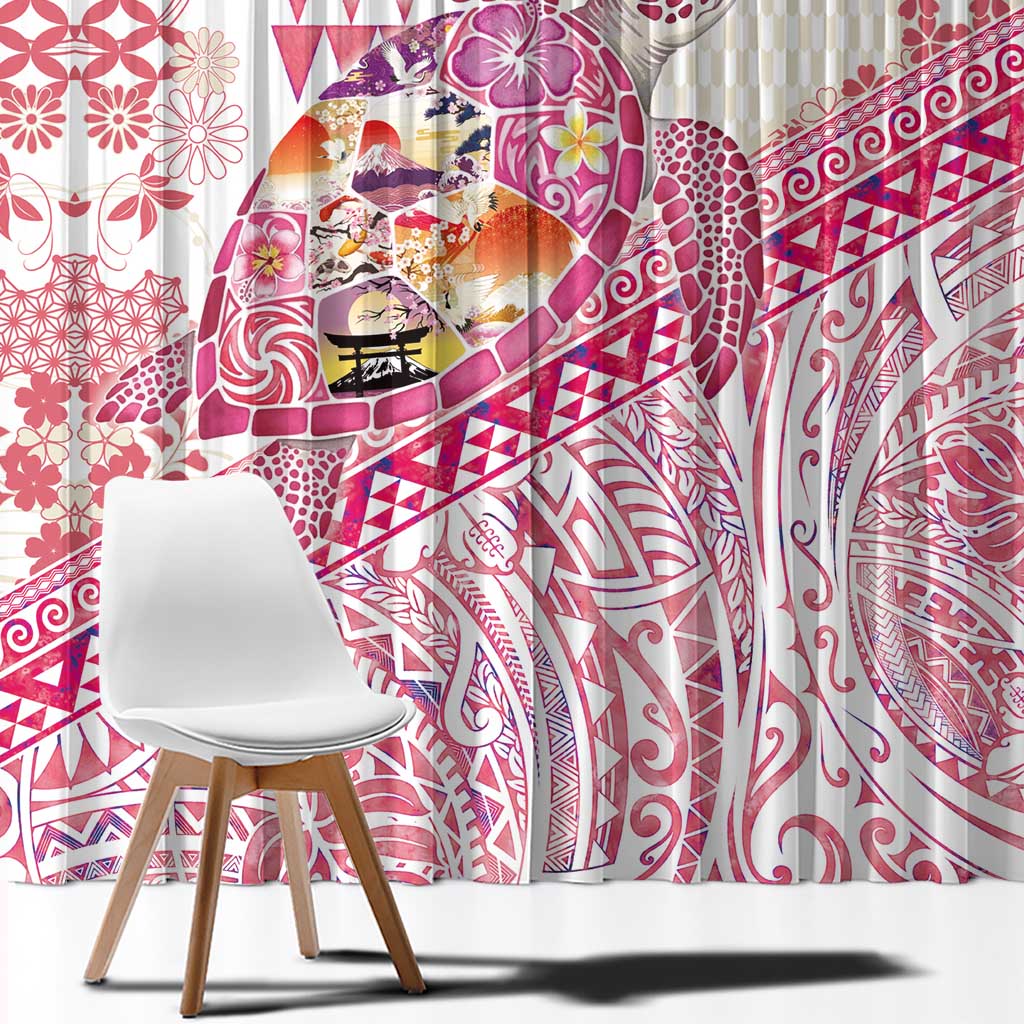 Hawaiian and Japanese Culture Together Window Curtain Tropical Honu with Japanese Elements Pink Color LT03 - Polynesian Pride