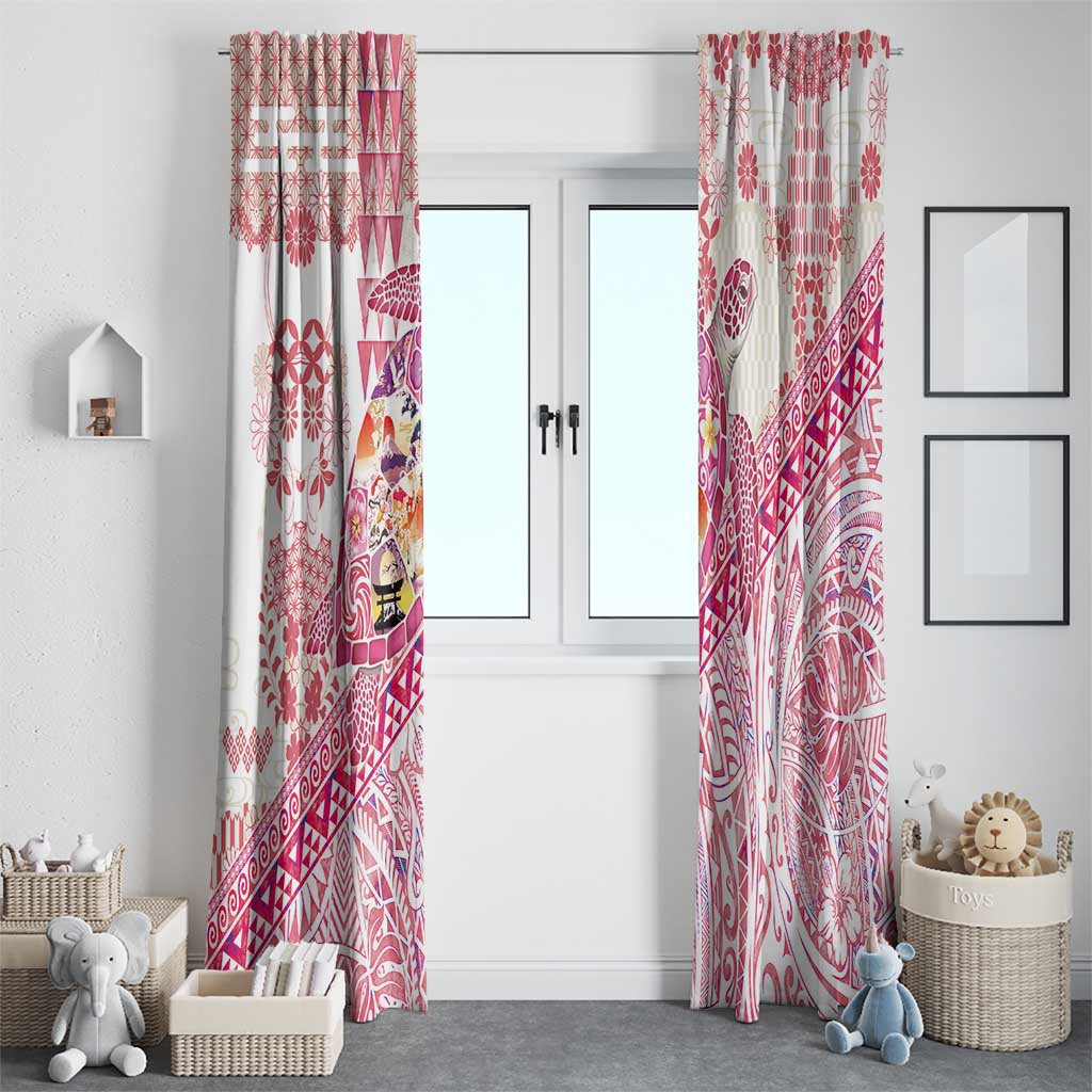 Hawaiian and Japanese Culture Together Window Curtain Tropical Honu with Japanese Elements Pink Color LT03 - Polynesian Pride
