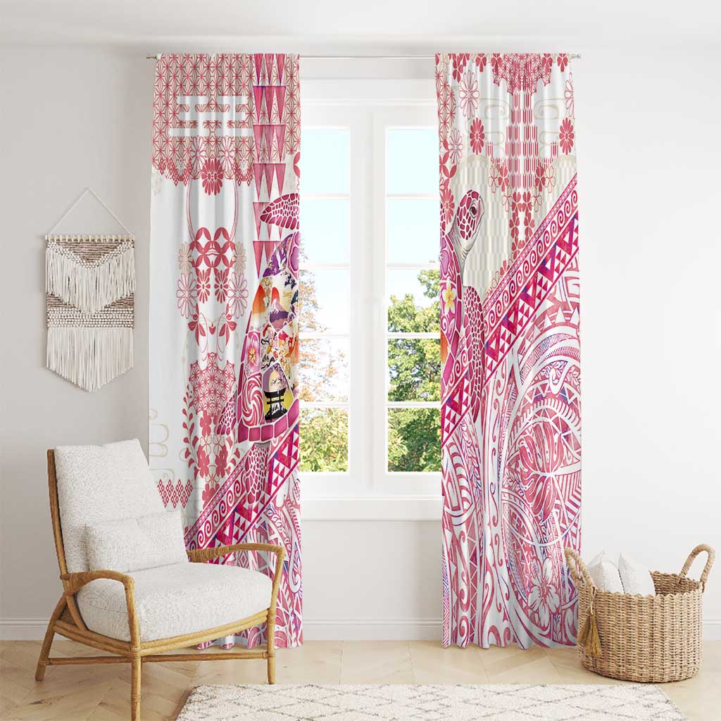 Hawaiian and Japanese Culture Together Window Curtain Tropical Honu with Japanese Elements Pink Color LT03 - Polynesian Pride