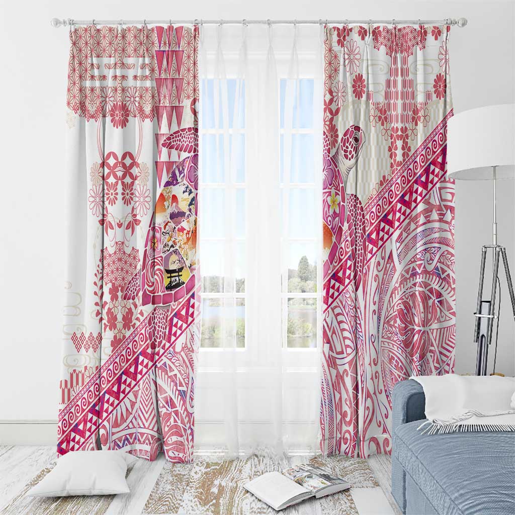 Hawaiian and Japanese Culture Together Window Curtain Tropical Honu with Japanese Elements Pink Color LT03 - Polynesian Pride