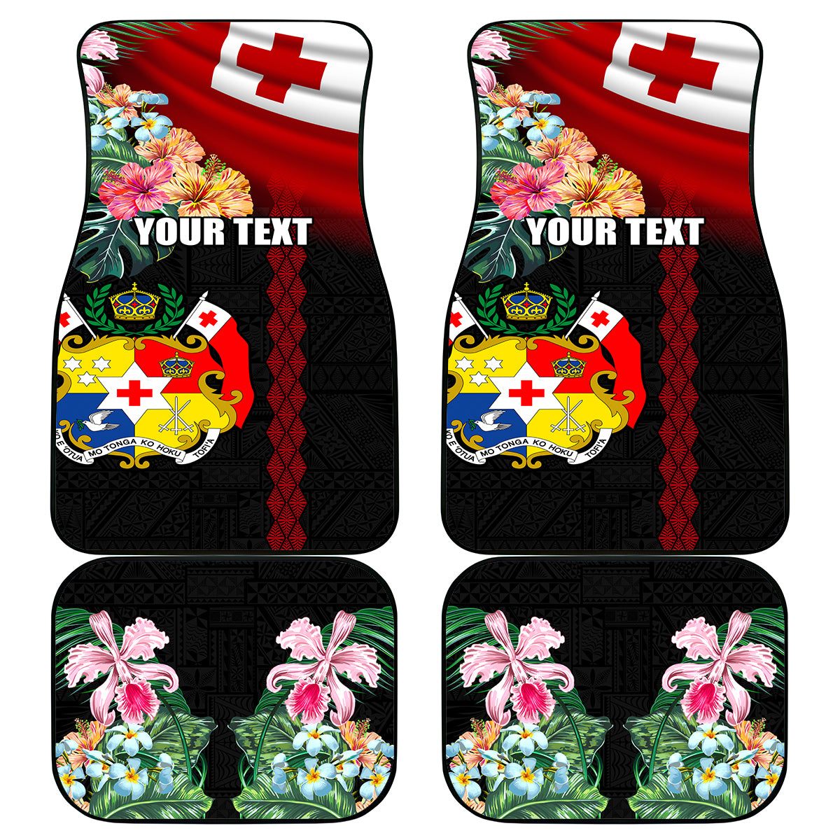 Personalised Tonga Emancipation Day Car Mats Flag Map and Hibiscus Flower Ngatu Pattern