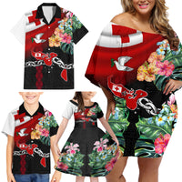 Personalised Tonga Emancipation Day Family Matching Off Shoulder Short Dress and Hawaiian Shirt Flag Map and Hibiscus Flower Ngatu Pattern LT03 - Polynesian Pride