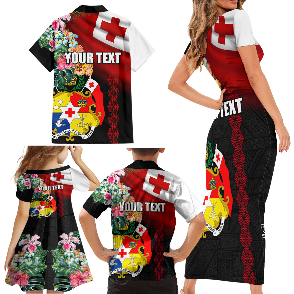 Personalised Tonga Emancipation Day Family Matching Short Sleeve Bodycon Dress and Hawaiian Shirt Flag Map and Hibiscus Flower Ngatu Pattern LT03 - Polynesian Pride