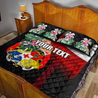 Personalised Tonga Emancipation Day Quilt Bed Set Flag Map and Hibiscus Flower Ngatu Pattern