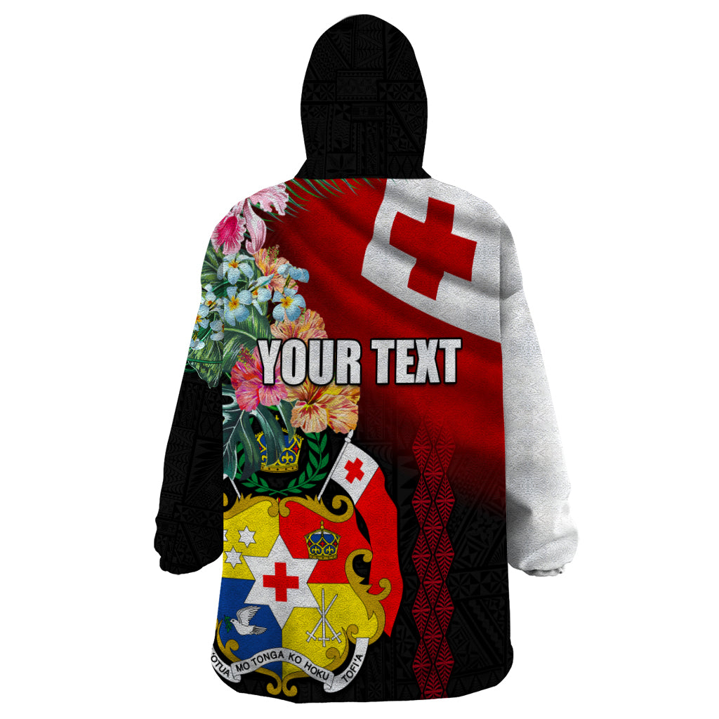 Personalised Tonga Emancipation Day Wearable Blanket Hoodie Flag Map and Hibiscus Flower Ngatu Pattern LT03 - Polynesian Pride