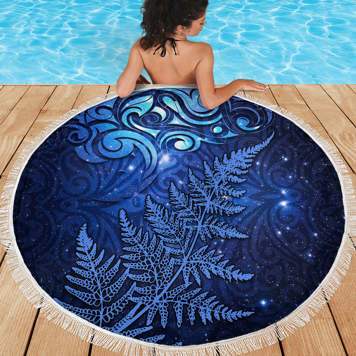New Zealand Matariki Beach Blanket Maori Pattern and Silver Fern