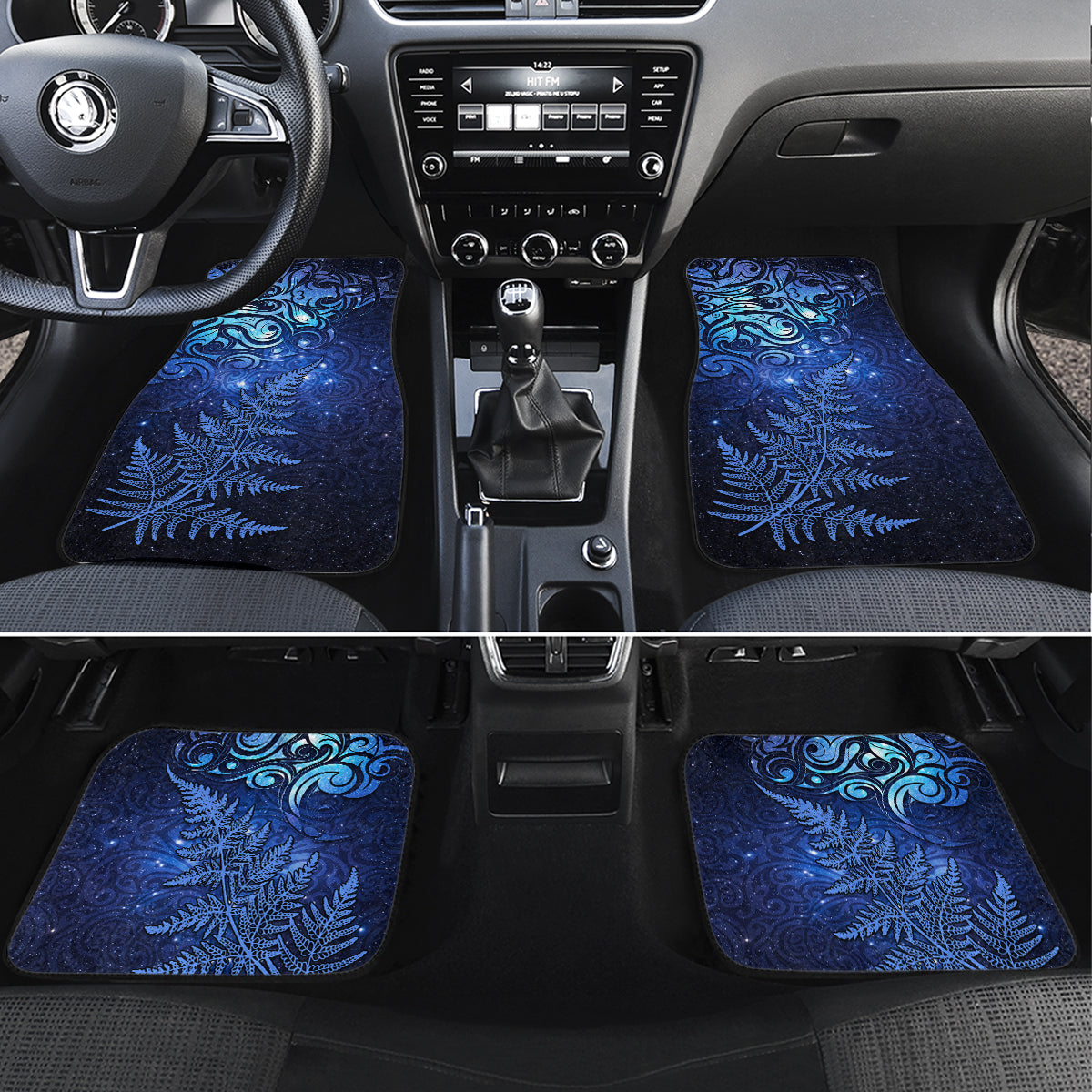 New Zealand Matariki Car Mats Maori Pattern and Silver Fern LT03 Set 4pcs Blue - Polynesian Pride