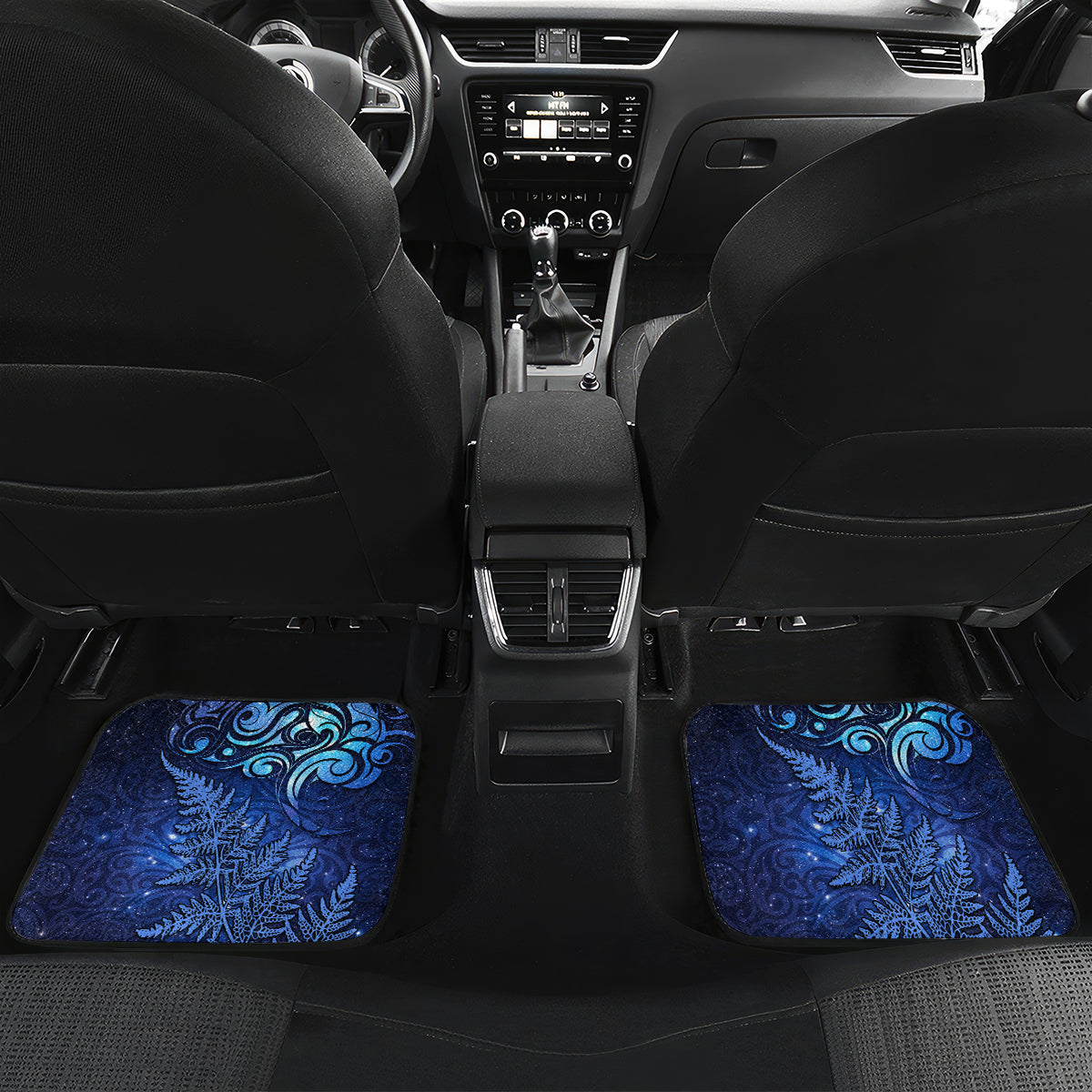 New Zealand Matariki Car Mats Maori Pattern and Silver Fern LT03 Set 2pcs - Back Blue - Polynesian Pride