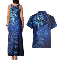 New Zealand Matariki Couples Matching Tank Maxi Dress and Hawaiian Shirt Maori Pattern and Silver Fern