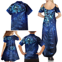 New Zealand Matariki Family Matching Summer Maxi Dress and Hawaiian Shirt Maori Pattern and Silver Fern