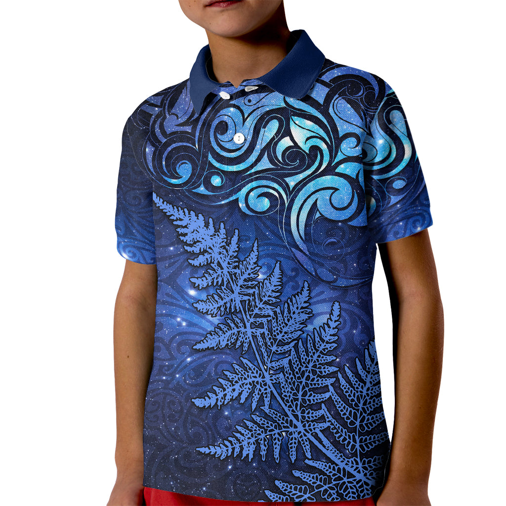 New Zealand Matariki Kid Polo Shirt Maori Pattern and Silver Fern