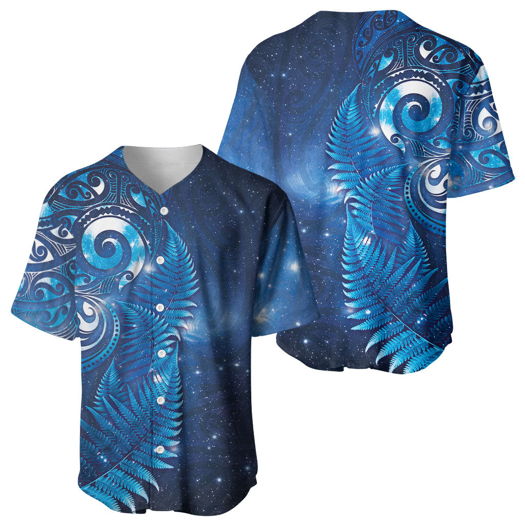 Aotearoa New Zealand New Year Baseball Jersey Tribal Koru Tattoo Blue Galaxy Maori Silver Fern