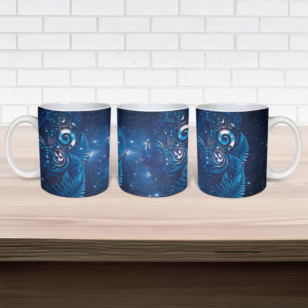 Aotearoa New Zealand New Year Ceramic Mug Tribal Koru Tattoo Blue Galaxy Maori Silver Fern LT03 - Polynesian Pride