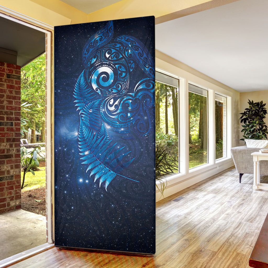 Aotearoa New Zealand New Year Door Cover Tribal Koru Tattoo Blue Galaxy Maori Silver Fern