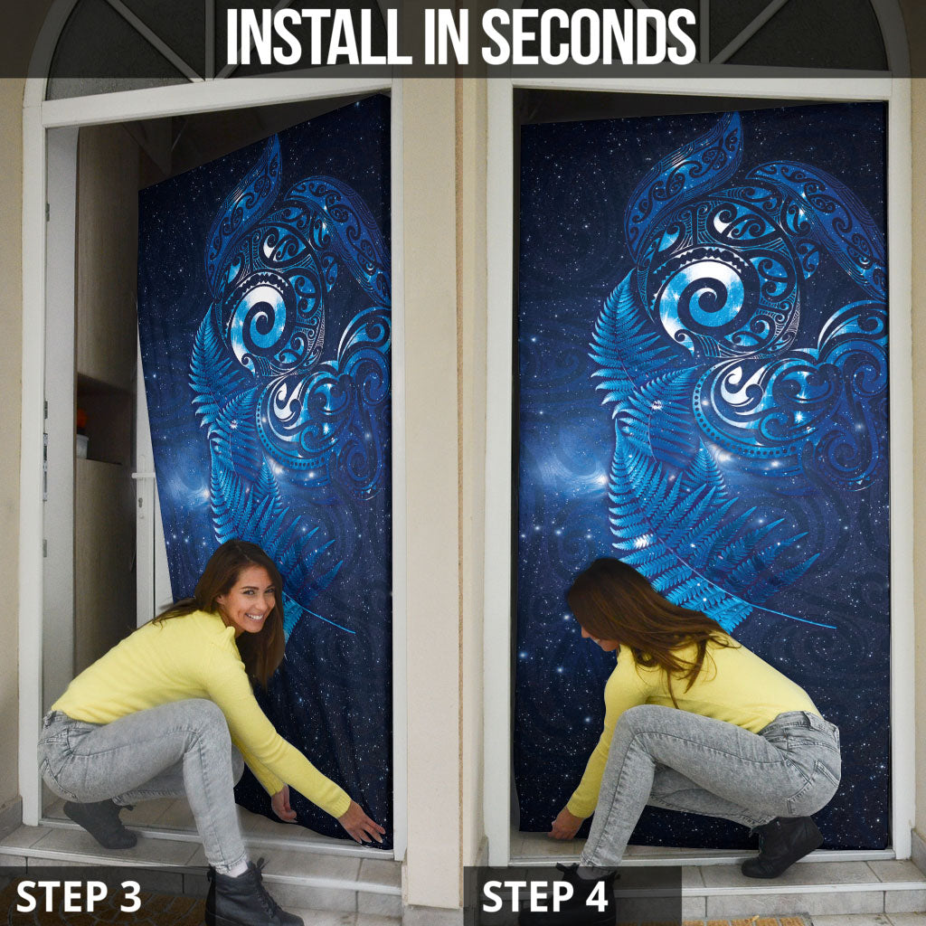 Aotearoa New Zealand New Year Door Cover Tribal Koru Tattoo Blue Galaxy Maori Silver Fern
