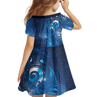 Aotearoa New Zealand New Year Family Matching Short Sleeve Bodycon Dress and Hawaiian Shirt Tribal Koru Tattoo Blue Galaxy Maori Silver Fern