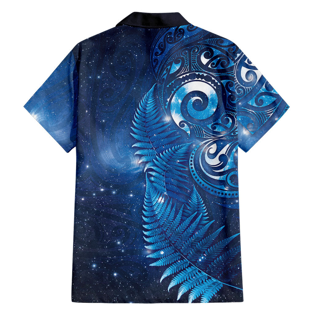 Aotearoa New Zealand New Year Family Matching Summer Maxi Dress and Hawaiian Shirt Tribal Koru Tattoo Blue Galaxy Maori Silver Fern