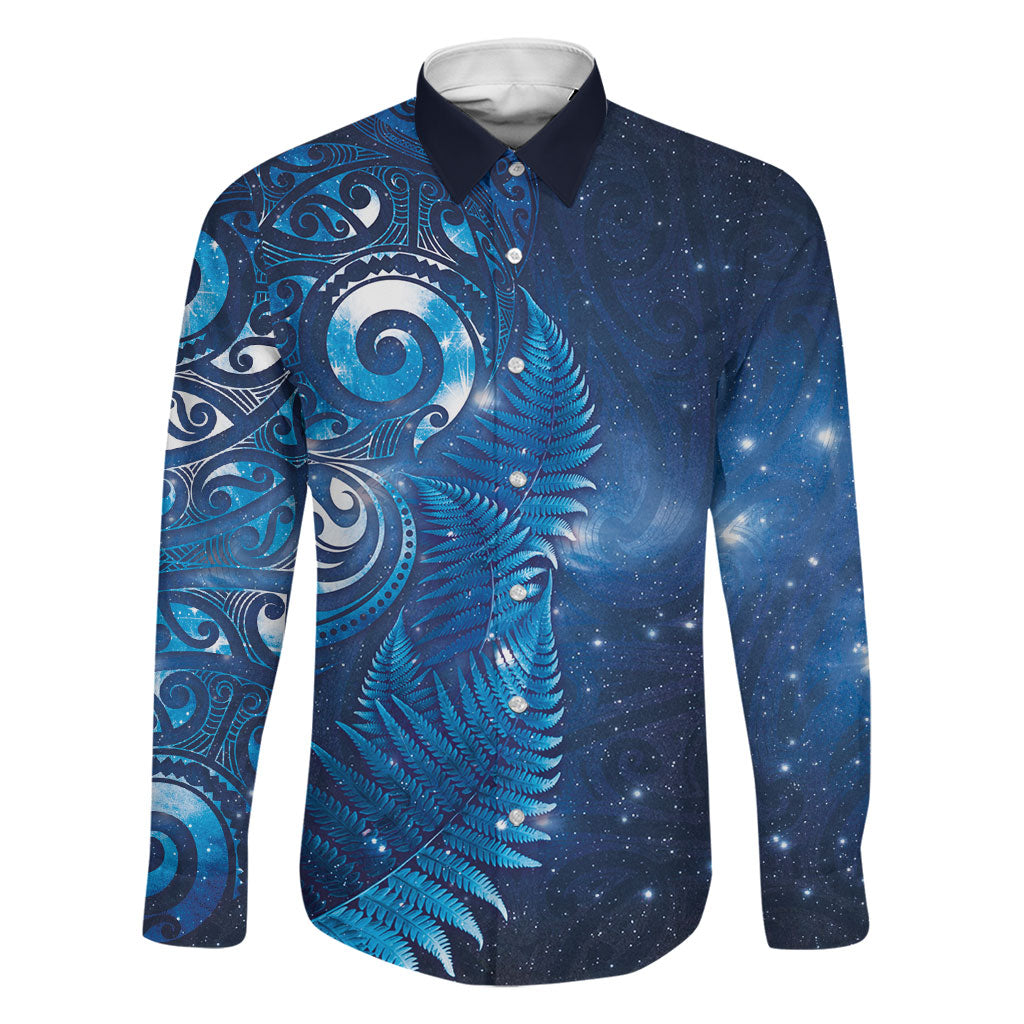 Aotearoa New Zealand New Year Family Matching Tank Maxi Dress and Hawaiian Shirt Tribal Koru Tattoo Blue Galaxy Maori Silver Fern