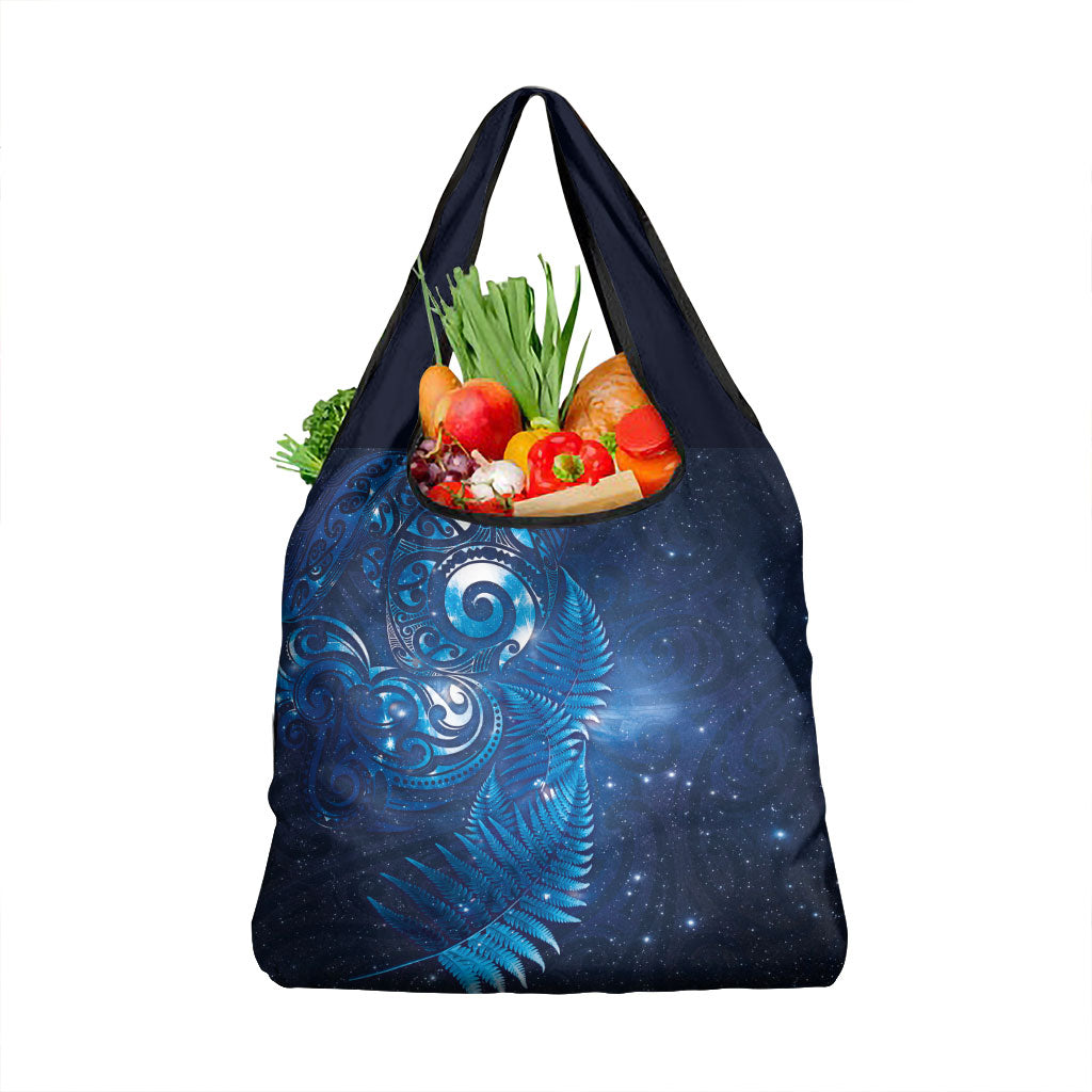 Aotearoa New Zealand New Year Grocery Bag Tribal Koru Tattoo Blue Galaxy Maori Silver Fern LT03 1-pack One Size Blue - Polynesian Pride