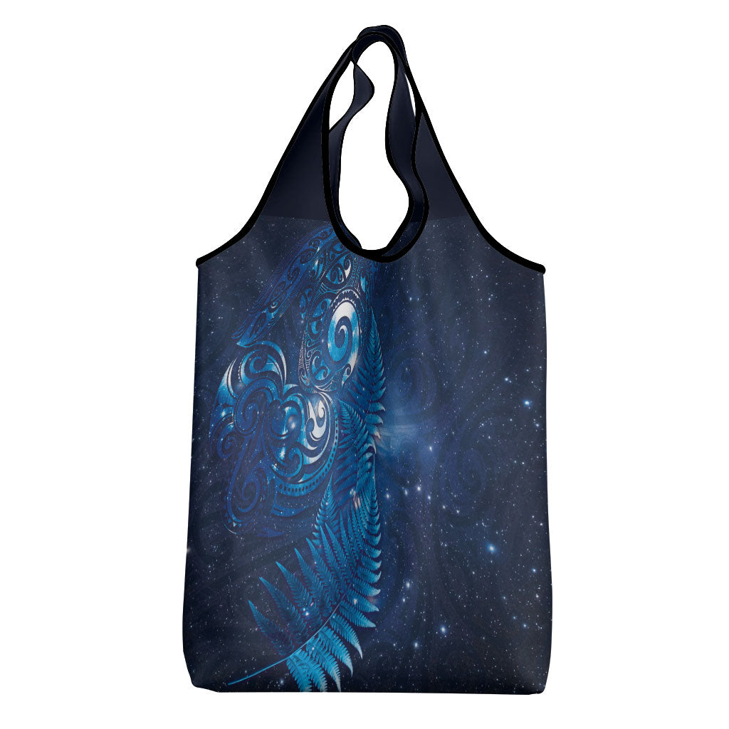 Aotearoa New Zealand New Year Grocery Bag Tribal Koru Tattoo Blue Galaxy Maori Silver Fern