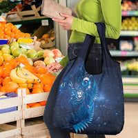 Aotearoa New Zealand New Year Grocery Bag Tribal Koru Tattoo Blue Galaxy Maori Silver Fern