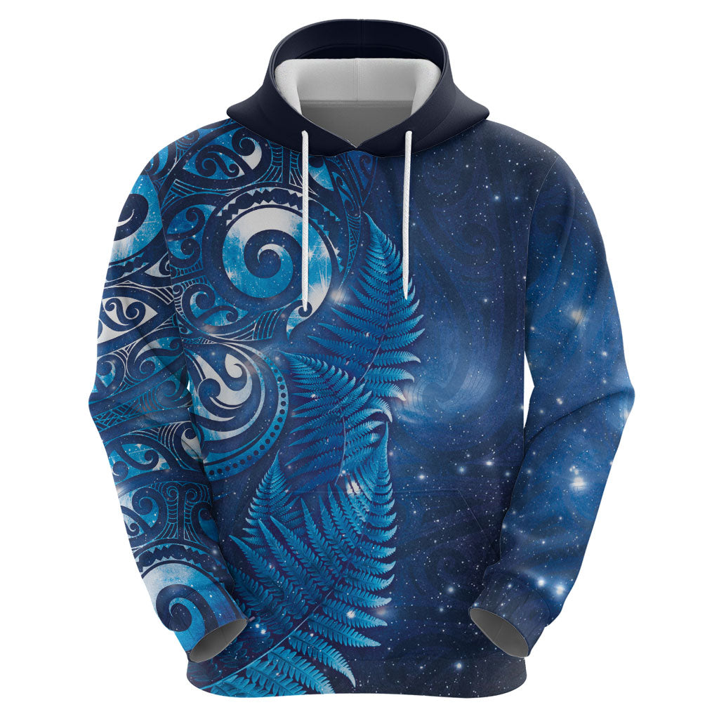 Aotearoa New Zealand New Year Hoodie Tribal Koru Tattoo Blue Galaxy Maori Silver Fern