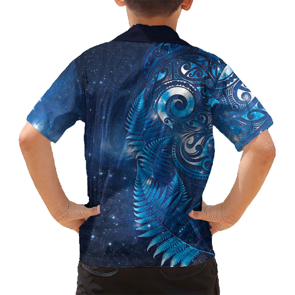 Aotearoa New Zealand New Year Kid Hawaiian Shirt Tribal Koru Tattoo Blue Galaxy Maori Silver Fern