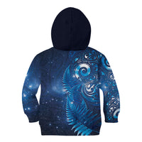 Aotearoa New Zealand New Year Kid Hoodie Tribal Koru Tattoo Blue Galaxy Maori Silver Fern