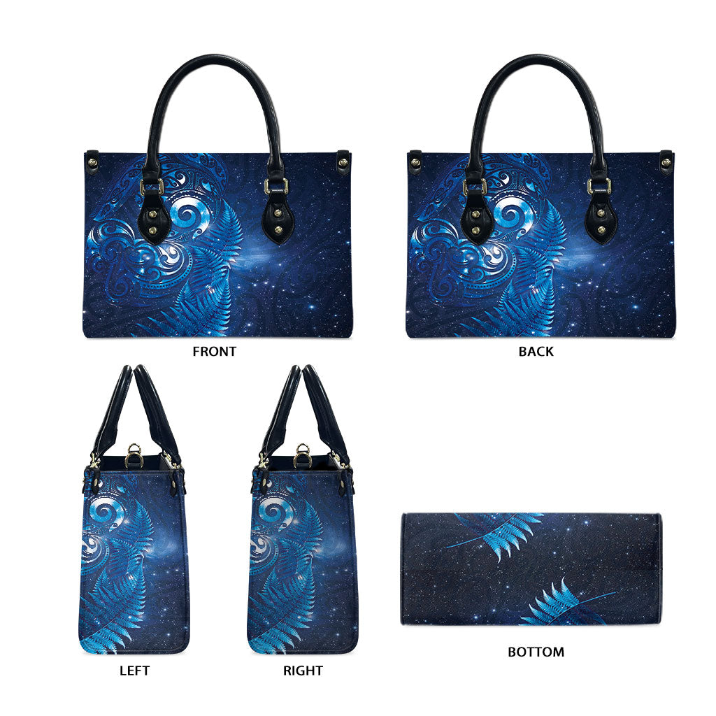 Aotearoa New Zealand New Year Leather Bag Tribal Koru Tattoo Blue Galaxy Maori Silver Fern