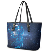 Aotearoa New Zealand New Year Leather Tote Bag Tribal Koru Tattoo Blue Galaxy Maori Silver Fern
