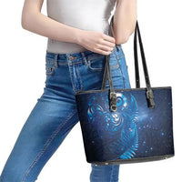 Aotearoa New Zealand New Year Leather Tote Bag Tribal Koru Tattoo Blue Galaxy Maori Silver Fern