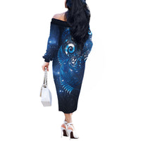 Aotearoa New Zealand New Year Off The Shoulder Long Sleeve Dress Tribal Koru Tattoo Blue Galaxy Maori Silver Fern