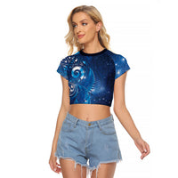 Aotearoa New Zealand New Year Raglan Cropped T Shirt Tribal Koru Tattoo Blue Galaxy Maori Silver Fern