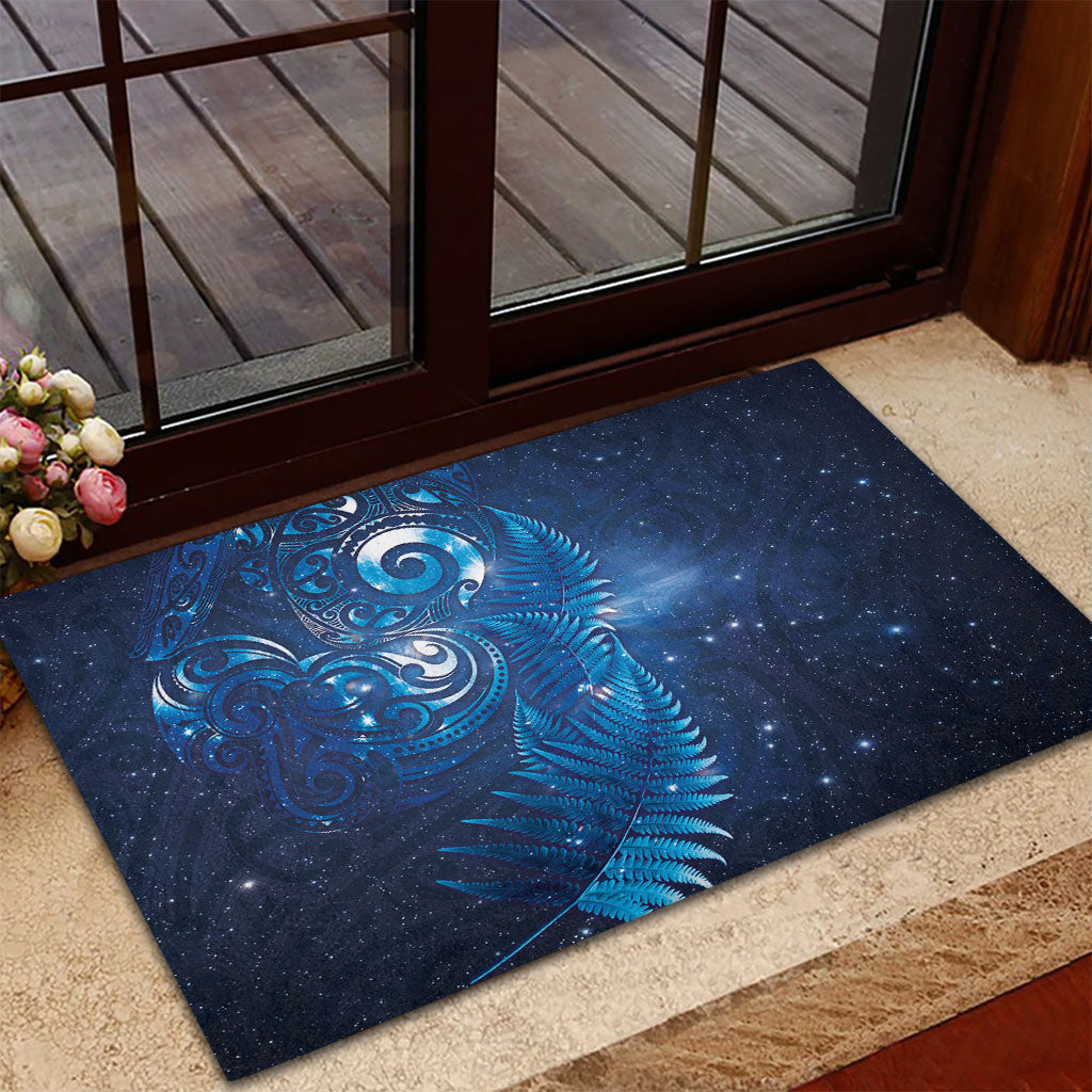 Aotearoa New Zealand New Year Rubber Doormat Tribal Koru Tattoo Blue Galaxy Maori Silver Fern