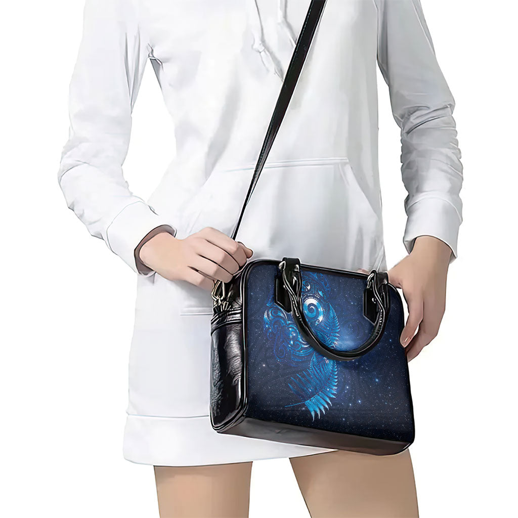 Aotearoa New Zealand New Year Shoulder Handbag Tribal Koru Tattoo Blue Galaxy Maori Silver Fern
