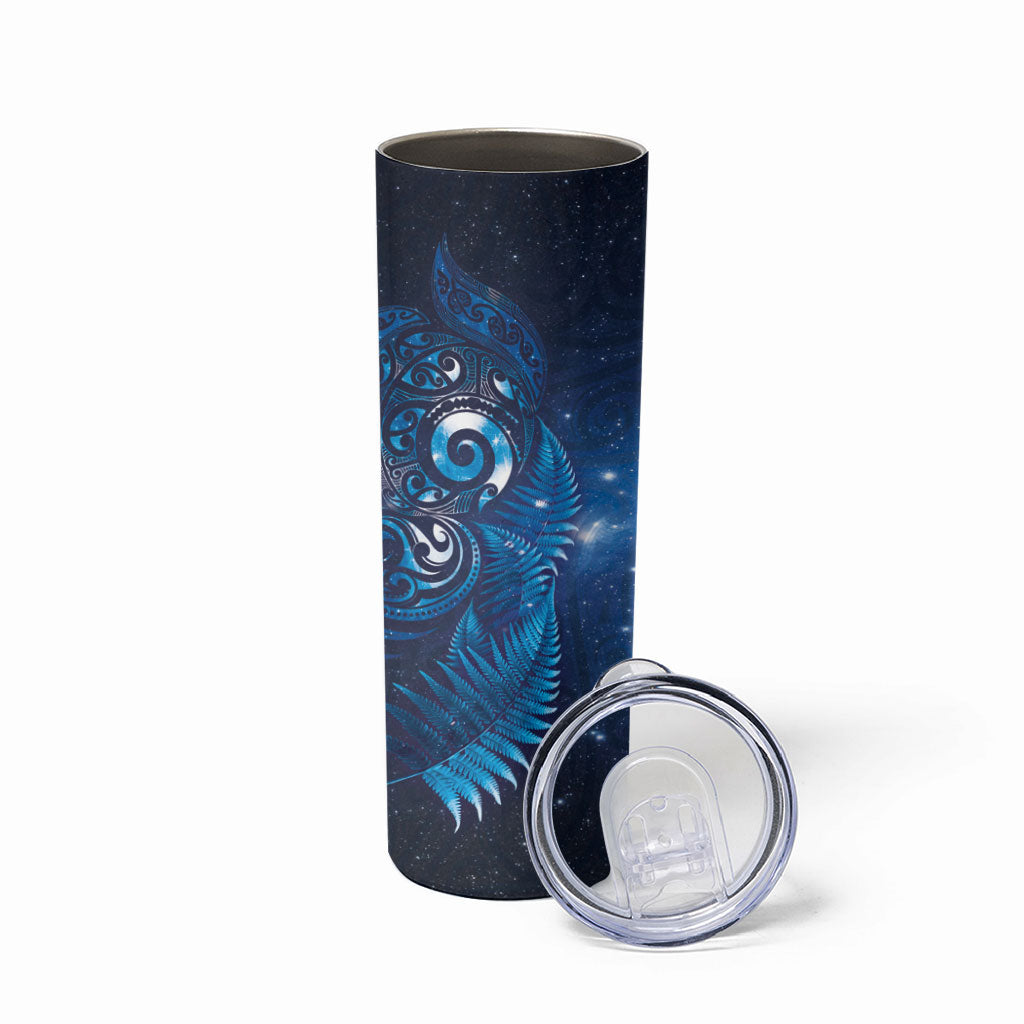 Aotearoa New Zealand New Year Skinny Tumbler Tribal Koru Tattoo Blue Galaxy Maori Silver Fern