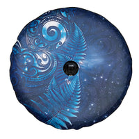 Aotearoa New Zealand New Year Spare Tire Cover Tribal Koru Tattoo Blue Galaxy Maori Silver Fern