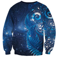 Aotearoa New Zealand New Year Sweatshirt Tribal Koru Tattoo Blue Galaxy Maori Silver Fern