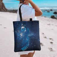 Aotearoa New Zealand New Year Tote Bag Tribal Koru Tattoo Blue Galaxy Maori Silver Fern