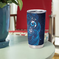 Aotearoa New Zealand New Year Tumbler Cup Tribal Koru Tattoo Blue Galaxy Maori Silver Fern