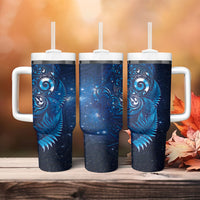 Aotearoa New Zealand New Year Tumbler With Handle Tribal Koru Tattoo Blue Galaxy Maori Silver Fern