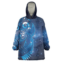Aotearoa New Zealand New Year Wearable Blanket Hoodie Tribal Koru Tattoo Blue Galaxy Maori Silver Fern