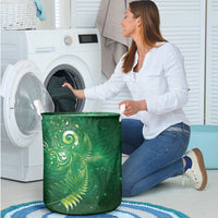 Aotearoa New Zealand New Year Laundry Basket Tribal Koru Tattoo Green Galaxy Maori Silver Fern